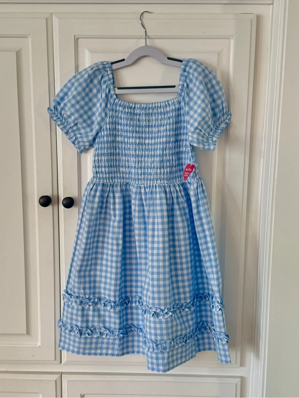 NWT The Children’s Place Girls Gingham Smocked Babydoll Dress, Size Large 10/12